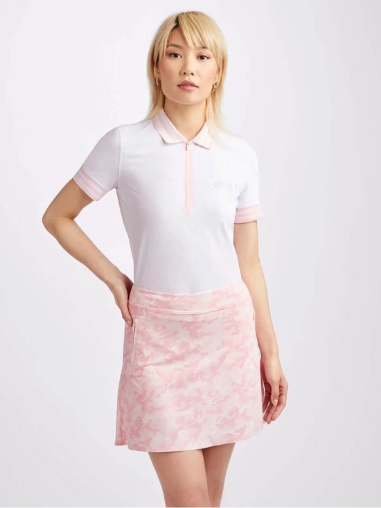 G/Fore Tops - G/Fore Contrast Collar Zip Polo Top Size S Pink White Womens Golf Shirt NEW